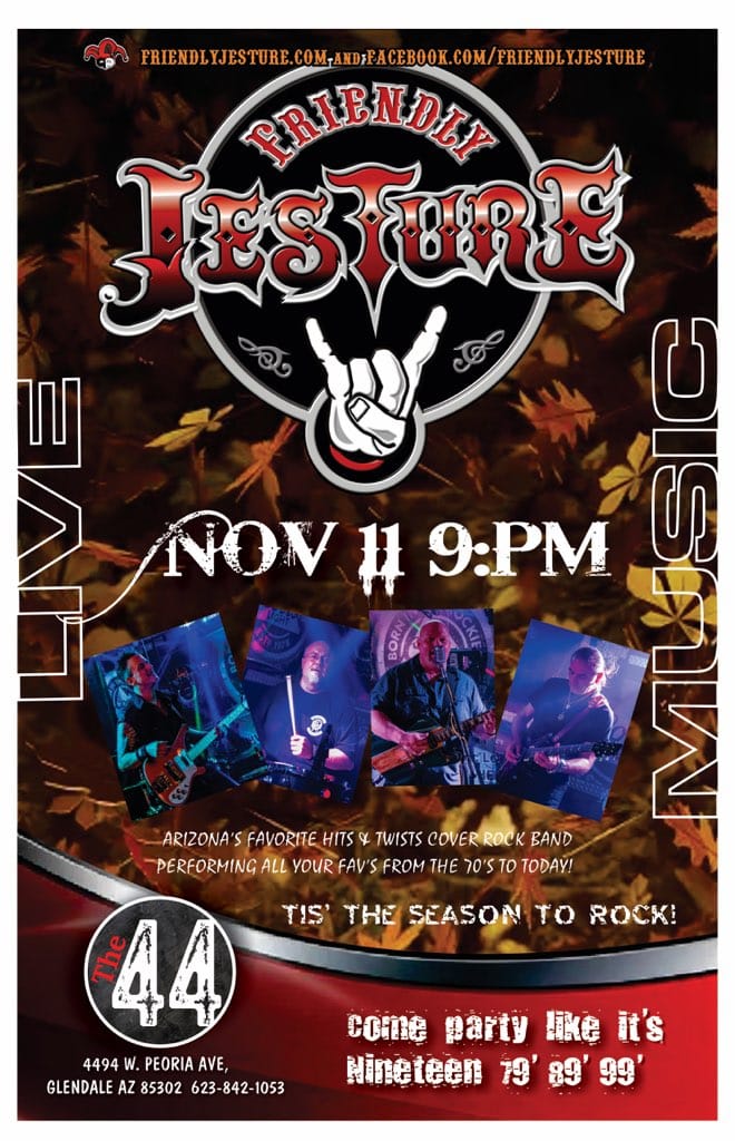 Friendly Jesture AZ' Top 40 Dance Rock Cover Band At The 44 Sportsgrill Bar 11-11-2023